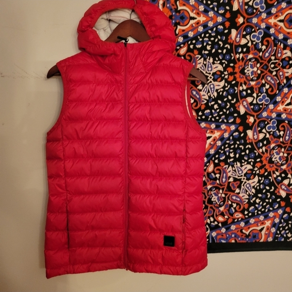 Red LOLË Light Puffer Vest with Hood